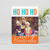 Fotokaart HO HO HO Kerstmis Feestdagenkaart (Staand voorkant)