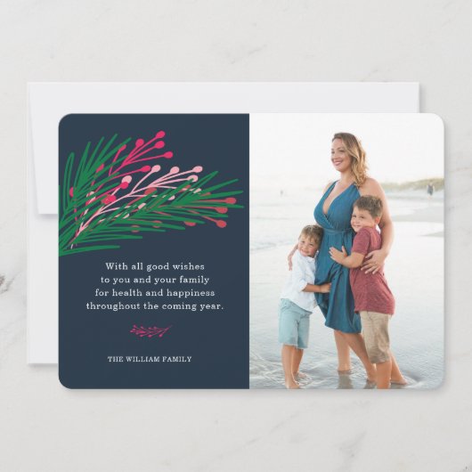 Fotokaart met bladeren en bessen feestdagenkaart (Voorkant)