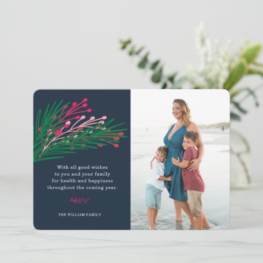 Fotokaart met bladeren en bessen feestdagenkaart (Staand voorkant)