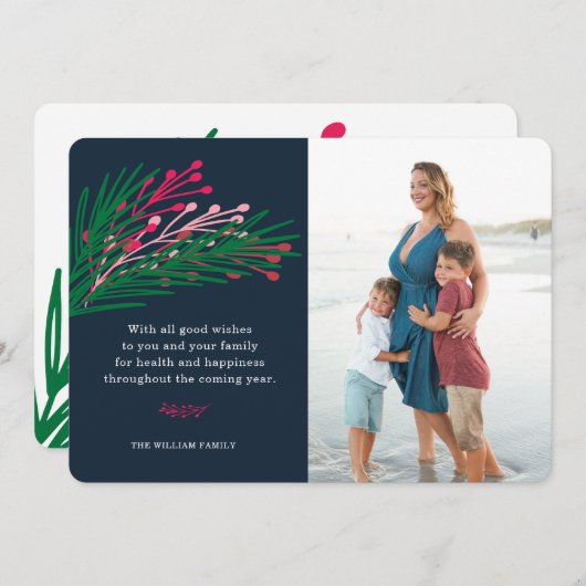 Fotokaart met bladeren en bessen feestdagenkaart (Voorkant / Achterkant)