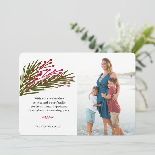 Fotokaart met bladeren en bessen feestdagenkaart (Staand voorkant)