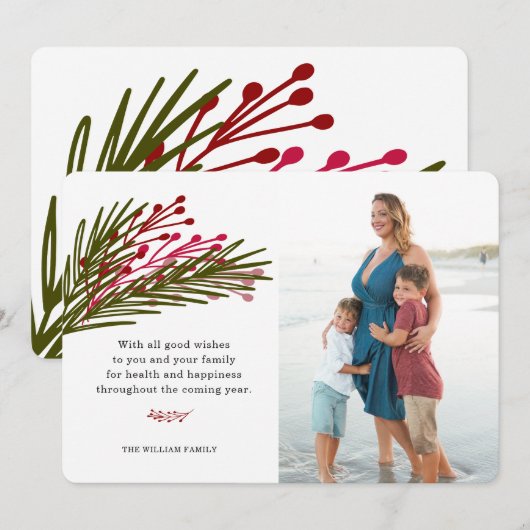 Fotokaart met bladeren en bessen feestdagenkaart (Voorkant / Achterkant)