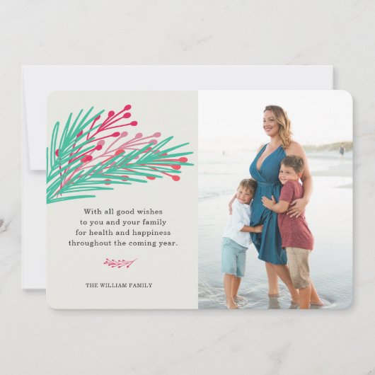 Fotokaart met bladeren en bessen feestdagenkaart (Voorkant)