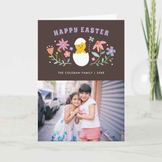 Fotokaart met geborsteld Floral Easter Holiday - B Bedankkaart (Voorkant)