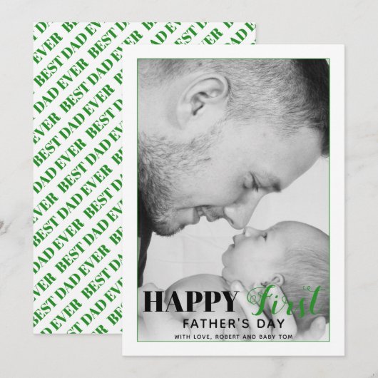 Fotokaart met groene eerste Vaderdag-typografie (Voorkant / Achterkant)