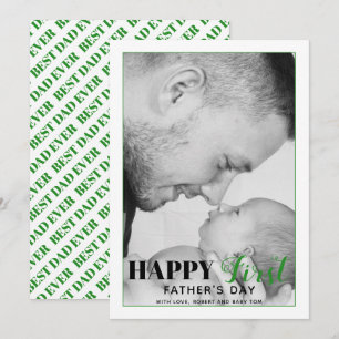 Fotokaart met groene eerste Vaderdag-typografie