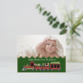 Fotokaart met groene kersttrein feestdagenkaart (Staand voorkant)