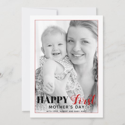 Fotokaart met Red First Moederdag-typografie (Voorkant)