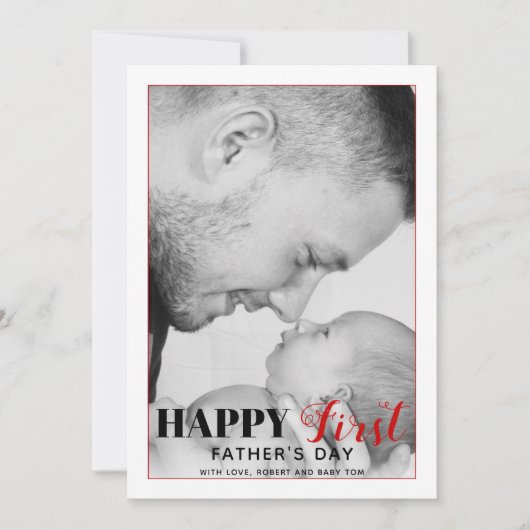 Fotokaart met Red First Vaderdag-typografie (Voorkant)