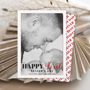 Fotokaart met Red First Vaderdag-typografie
