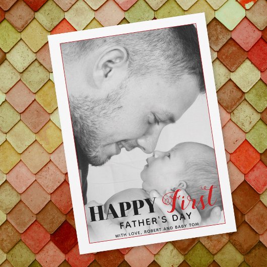 Fotokaart met Red First Vaderdag-typografie