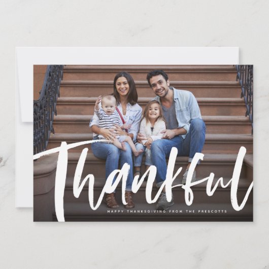 Fotokaart met Thankful Thanksgiving penseelscript Feestdagenkaart (Voorkant)