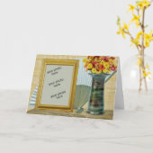 Fotokaart met ventilator, Bloemen in vaas, Houten Kaart (Gele Bloem)