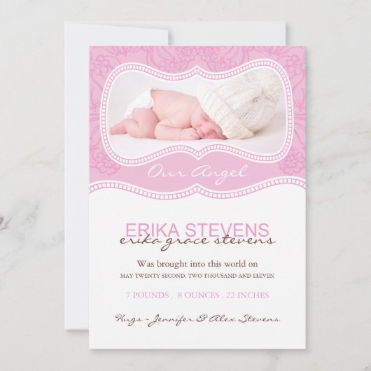 Fotokaart Modern Pink Birth Aankondiging Foto (Voorkant)