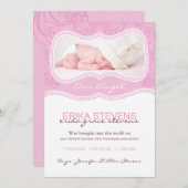 Fotokaart Modern Pink Birth Aankondiging Foto (Voorkant / Achterkant)