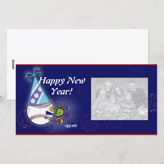 Fotokaart - Nieuw jaar Baseball Feestdagenkaart (Voorkant / Achterkant)