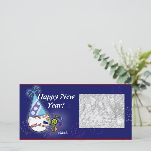 Fotokaart - Nieuw jaar Baseball Feestdagenkaart (Staand voorkant)