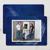 Fotokaart op blauwe achtergrond met vonken feestdagenkaart (Voorkant / Achterkant)