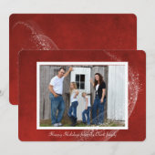 Fotokaart op kerstrode achtergrond en vonken feestdagenkaart (Voorkant / Achterkant)