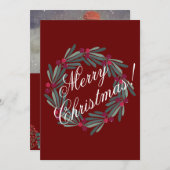 Fotokaart personaliseert Red Merry-kerstscript Feestdagenkaart (Voorkant / Achterkant)