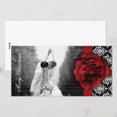 Fotokaart Red Rose Damask Black White Feestdagenkaart (Voorkant / Achterkant)
