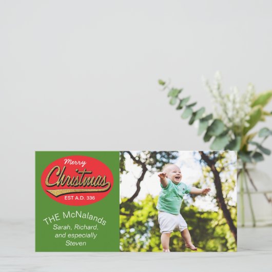 Fotokaart Retro "Merry Kerstmis EST A.D. 336" Feestdagenkaart (Staand voorkant)