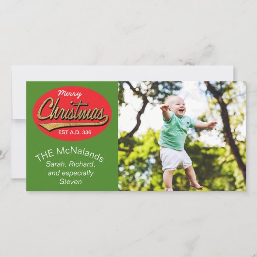 Fotokaart Retro "Merry Kerstmis EST A.D. 336" Feestdagenkaart (Voorkant)