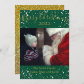 Fotokaart Snow Merry kerst Green Gold Feestdagenkaart (Voorkant / Achterkant)