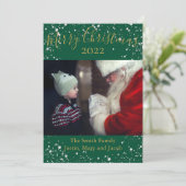 Fotokaart Snow Merry kerst Green Gold Feestdagenkaart (Staand voorkant)