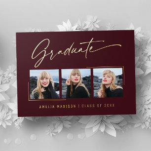 Fotokaart van het moderne Gold Ink Script Burgundy Folie Uitnodiging