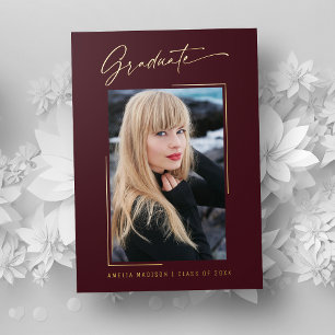 Fotokaart van het moderne Gold Ink Script Burgundy Folie Uitnodiging
