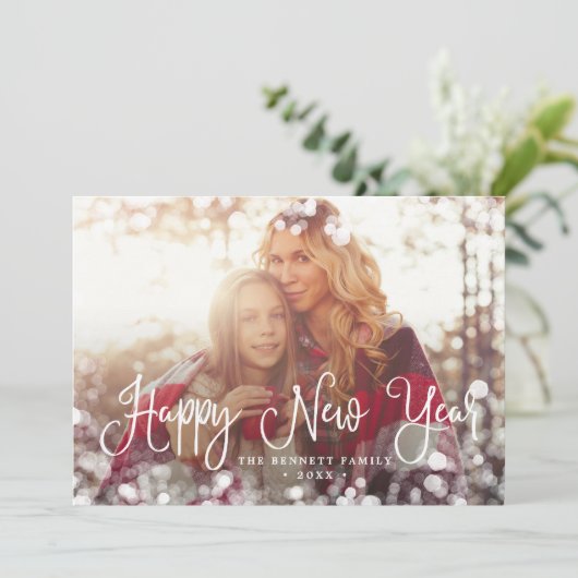 Fotokaart van nieuw jaar, bevroren Lijst Feestdagenkaart (Staand voorkant)