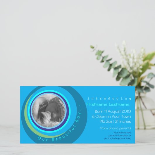 Fotokaart van onze mooie jongen Baby kondiging Aankondiging (Staand voorkant)