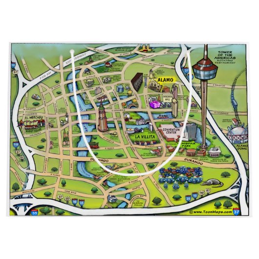 Fotokaart van San Antonio Texas Cartoon Groot Cadeauzakje (Voorkant)