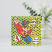 Fotokaart van superheld stripverjaardagsfeest kaart (Staand voorkant)