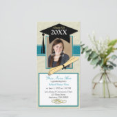 Fotokaart voor aankondiging van afstuderen - Blauw (Staand voorkant)