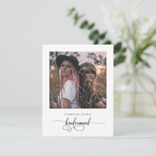 Fotokaart voor Chic Will you be My Bridesmaid prop Bedankkaart (Staand voorkant)