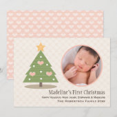 Fotokaart voor de eerste kerstboom van roze baby feestdagenkaart (Voorkant / Achterkant)