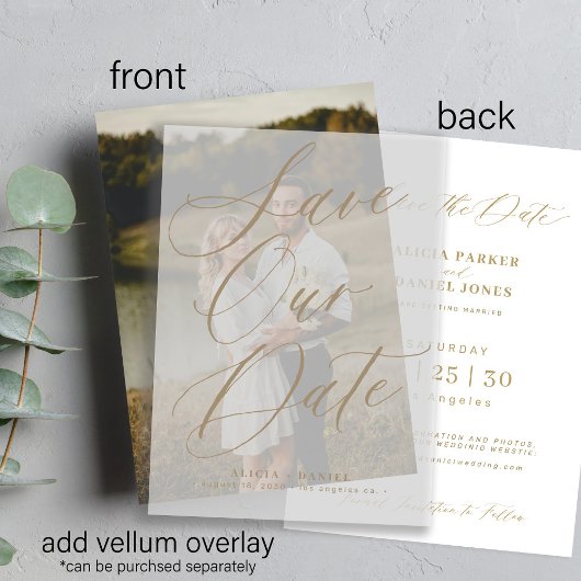 Fotokaart voor gouden vellum bruiloft save the dat save the date