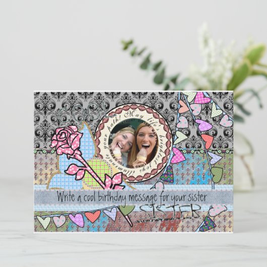 Fotokaart voor grappige verjaardag sjabloon - zust (Staand voorkant)