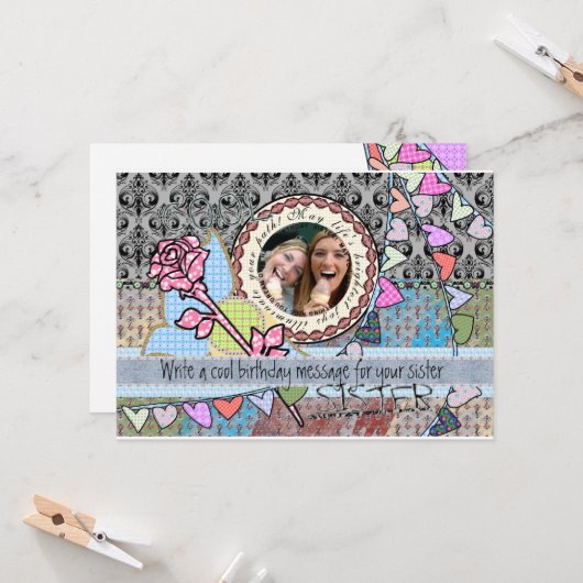 Fotokaart voor grappige verjaardag sjabloon - zust (Voorkant / Achterkant in situ)