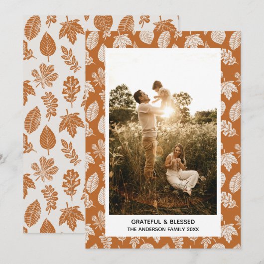 Fotokaart voor Grateful & Bless Thanksgiving Aankondiging (Voorkant / Achterkant)