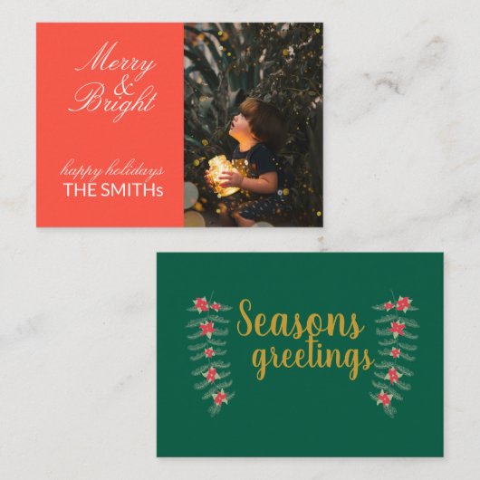 Fotokaart voor groene en rode familie notitiekaartje (Voorkant / Achterkant)