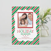 Fotokaart voor groene en rode Stripe feestdag Feestdagenkaart (Staand voorkant)