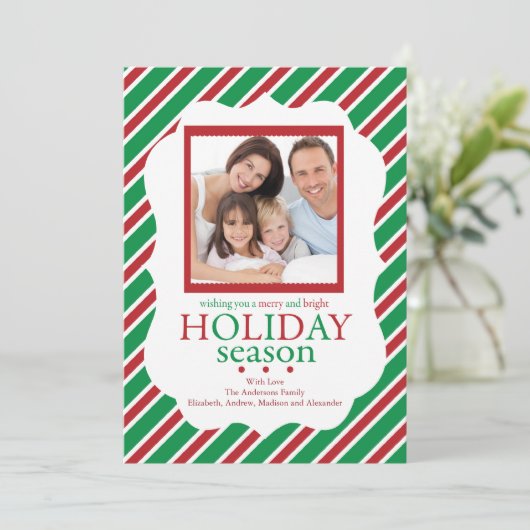 Fotokaart voor groene en rode Stripe feestdag Feestdagenkaart (Staand voorkant)