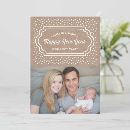 Fotokaart voor helder en gelukkig nieuw jaar feestdagenkaart (Staand voorkant)