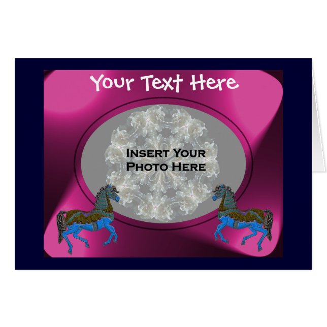 Fotokaart voor kleurrijke carrouselpaarden (Voorkant Horizontaal)