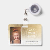 Fotokaart voor logo met goudfolie badge (Voorkant met intrekbare clip)