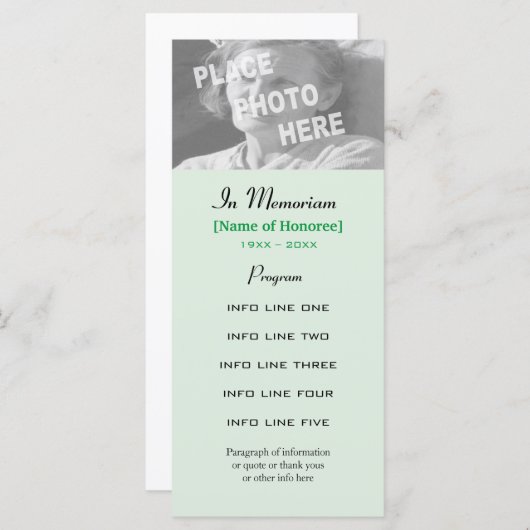 Fotokaart voor Memorial Service Programmakaart (Voorkant / Achterkant)