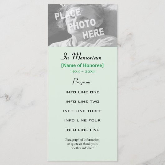 Fotokaart voor Memorial Service Programmakaart (Voorkant)